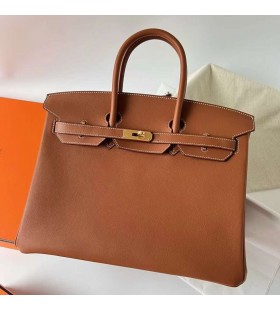 Birkin Swift Ck37 d'Oro Marrone Hardware Oro Ghw 35cm Pieno fatto a Mano