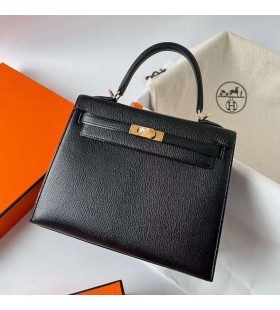 Kelly Chevre Ck89 Nera Hardware Oro Ghw 25cm Pieno fatto a Mano