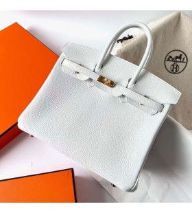Birkin Clemence TC 01 Bianco Puro & Ck80 grigio Perla Argento Hardware Phw 25cm Pieno fatto a Mano