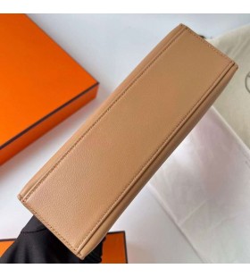 Mini Kelly Pochette Swift 0M TÃ¨ Khaki Argento Hardware Phw 22cm Pieno fatto a Mano