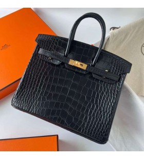 Birkin Opaco Alligatore Coccodrillo Ck89 Nera Hardware Oro 25cm Ghw Pieno fatto a Mano