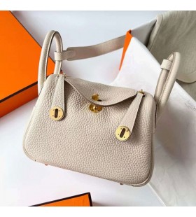 Mini Lindy Clemence Ck10 crema Bianca Hardware Oro 19cm Ghw Pieno fatto a Mano