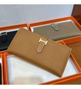 Bearn 208 Portafoglio Lungo Epsom Ck37 D'Oro Marrone Hardware Oro Pieno Fatto A Mano Ghw