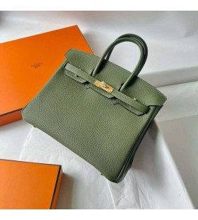 Birkin Togo V6 Giungla verde Hardware Oro 25cm Pieno fatto a Mano Ghw