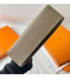 Kelly Pochette Swift Ck18 Etoupe Grigio Argento Hardware 22cm Pieno fatto a Mano Phw