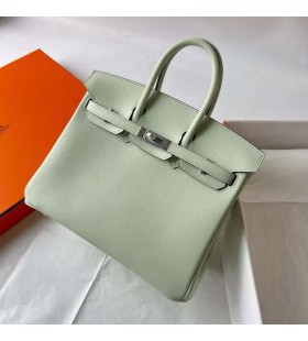 Birkin Swift 0S Luce, Verde, Argento Hardware 25cm Pieno fatto a Mano Phw