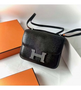 Costanza Lucertola Ck89 Nero Argento Hardware 18cm Pieno fatto a Mano Phw