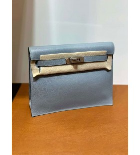 Kelly dance evercolor J7 Lino blu con Hardware Argento 22cm Pieno fatto a Mano Phw