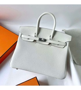 Birkin Togo 0T Fungo bianco Argento Hardware 25cm Pieno fatto a Mano Phw