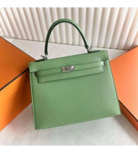 Kelly Epsom 3i Avocado green Silver Hardware 25cm Full Handmade Phw