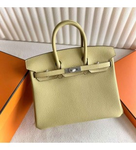 Birkin Togo 1Z Luce Giallo Argento Hardware 25cm Pieno fatto a Mano Phw