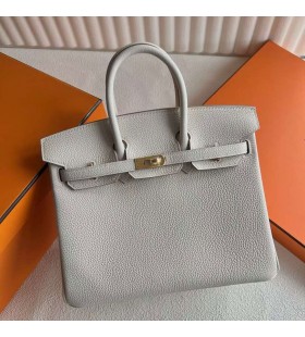 Birkin Togo 8L Bianco Ghiaccio Hardware Oro 25cm Pieno fatto a Mano Ghw