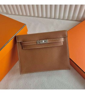 Borse Kelly Danse Evercolor Ck37 Marrone Oro Argento Hardware 22cm Pieno fatto a Mano Phw