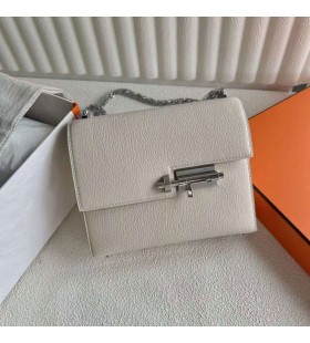 Verrou Chevre Ck10 Bianco Crema Hardware Argento 17.5 cm Completo fatto a Mano Phw
