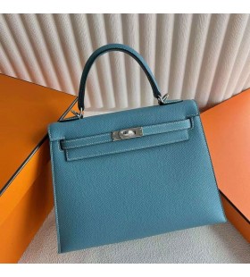 Kelly Epsom Ck75 Denim blu con Hardware Argento 25cm Pieno fatto a Mano Phw