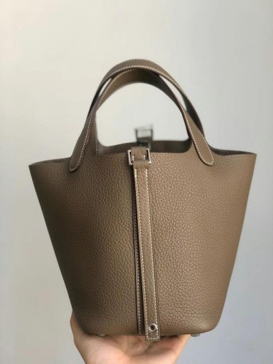 Picotin Clemence Ck18Etoupe灰色の銀色のハードウェア18cm完全に手作り