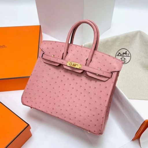 BirkinダチョウCk94セラミックピンクゴールドハードウェアGhw25cm完全に手作り