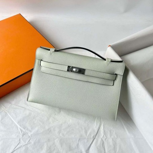 ケリーポシェットエプソン0S光緑の銀色のハードウェア22cm完全に手作りPhw