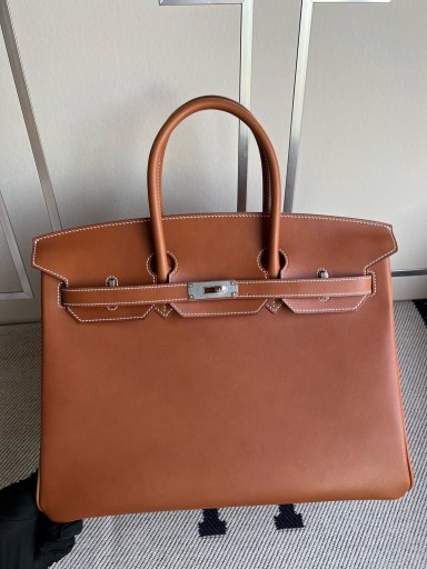 Birkin Barenia Golden Sølv Maskinvare PHW 35 cm Full Håndlaget