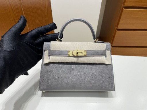 Mini kelly ll Epsom 0L gris meyer Gull Hardware GHW 19cm Full Håndlaget