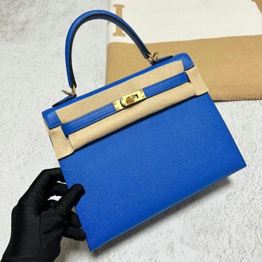 Kelly Epsom O8 Lyse Blå Gull Hardware Ghw 25 cm Full Håndlaget