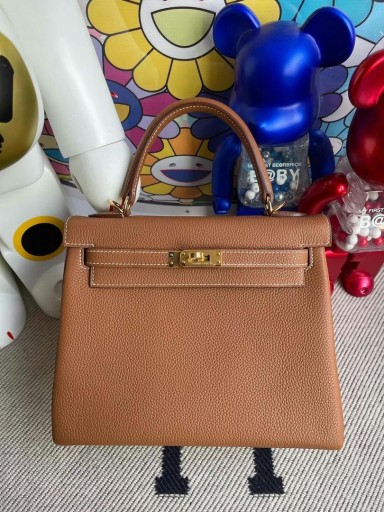 Kelly Togo Ck37 Golden brown Ghw Gull Hardware 25 cm Full Håndlaget