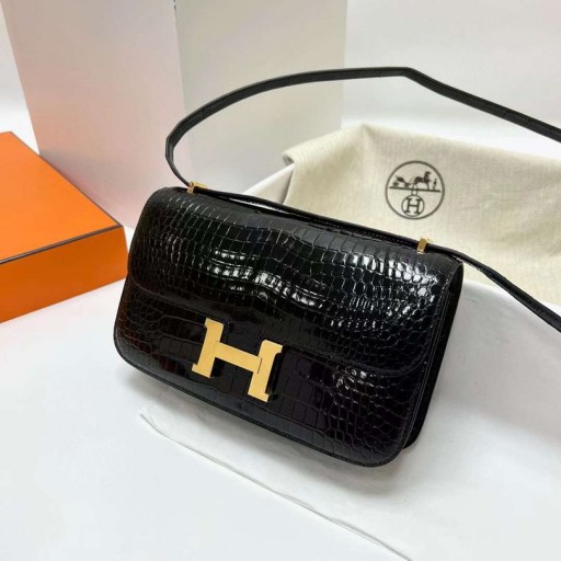 Constance elan skinnende porosus krokodille Ck89 Black Gold Hardware 26cm Full Håndlaget