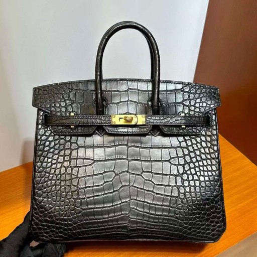 Birkin Matt Alligator krokodille Ck89 Black Gold Hardware 25 cm Full Håndlaget Ghw