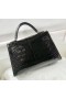 Mini Kelly Alligator Skinnende Svart Sølv Maskinvare 19cm Full Håndlaget