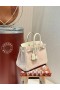 Birkin Semsket skinn & Swift Taro farge og Kremet hvit Sølv Maskinvare 25 cm Full Håndlaget