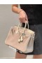 Birkin Semsket skinn & Swift Taro farge og Kremet hvit Sølv Maskinvare 25 cm Full Håndlaget