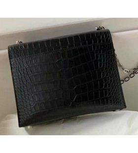 Verrou Alligator Matt Sort Sølv Maskinvare 17cm Full Håndlaget