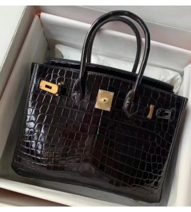 Birkin Alligator Skinnende CK89 Black Gold Hardware 30cm Full HÃ¥ndlaget