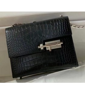 Verrou Alligator Matt Sort Sølv Maskinvare 17cm Full Håndlaget