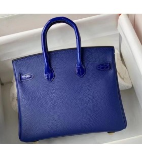 Birkin Touch Togo & skinnende Blå krokodille Gull Hardware 25 cm Full Håndlaget