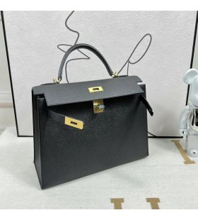 Kelly Epsom Ck89 black Gold Hardware GHW 32cm Full Håndlaget