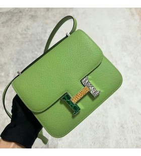 Constance Epsom i3 Avokado, grønne Lizard +krokodille spenne 18cm Full Håndlaget