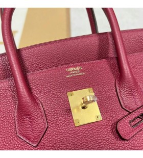 Birkin Togo K1 granateple r&Atilde;&cedil;dt Gull Hardware 35 cm Full H&Atilde;&yen;ndlaget