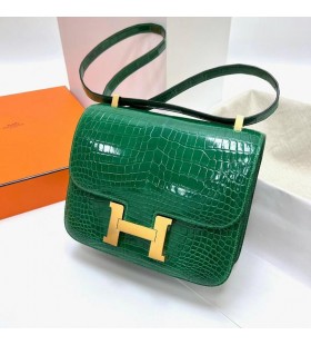Constance skinnende alligator krokodille 6Q jade grønn Gull Hardware Ghw 18cm Full Håndlaget