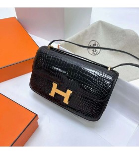 Constance elan skinnende porosus krokodille Ck89 Black Gold Hardware Ghw 26cm Full Håndlaget