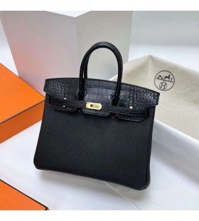 Birkin Touch Togo og Matt Alligator Ck89 Black Gold Hardware Ghw 25 cm Full HÃ¥ndlaget