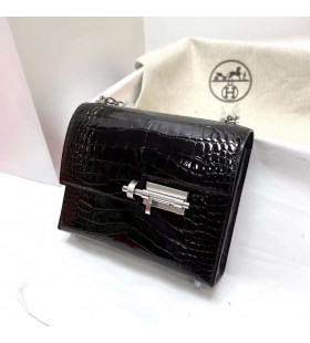 Verrou Skinnende Alligator Ck89 Svart Sølv Maskinvare Phw 18cm Full Håndlaget
