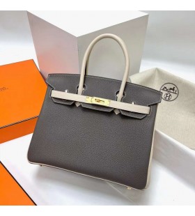 Birkin Togo 8F tinware grå & Ck10 Kremet Hvitt Gull Hardware Ghw 30cm Full Håndlaget