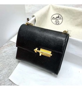 Verrou Lizard Ck89 Black Gold Hardware Ghw 17.5 cm Full Håndlaget