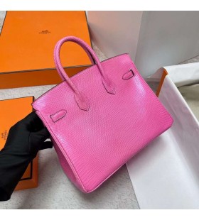 Birkin Lizard Skinn Barbie Rosa S&Atilde;&cedil;lv Maskinvare Phw 25 cm Full H&Atilde;&yen;ndlaget