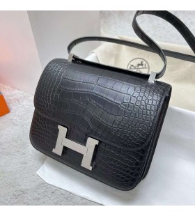 Constance Matt Alligator Krokodille Ck89 Svart SÃ¸lv Maskinvare Phw 24cm Full HÃ¥ndlaget