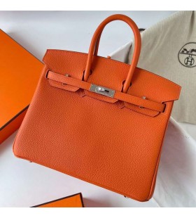 Birkin Tyskland Togo Ck93 Oransje SÃ¸lv Maskinvare Phw 25 cm Full HÃ¥ndlaget