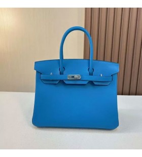 Birkin poser Swift 0F Frida blÃ¥ SÃ¸lv Maskinvare 30cm Full HÃ¥ndlaget Phw