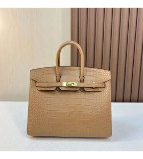 Birkin Sellier Matt Alligator Krokodille 0M Te Khaki Gull Hardware 25 cm Full HÃ¥ndlaget Ghw