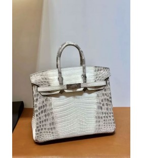 Birkin Matt Krokodille Himalaya SÃ¸lv Maskinvare 25 cm Full HÃ¥ndlaget Phw